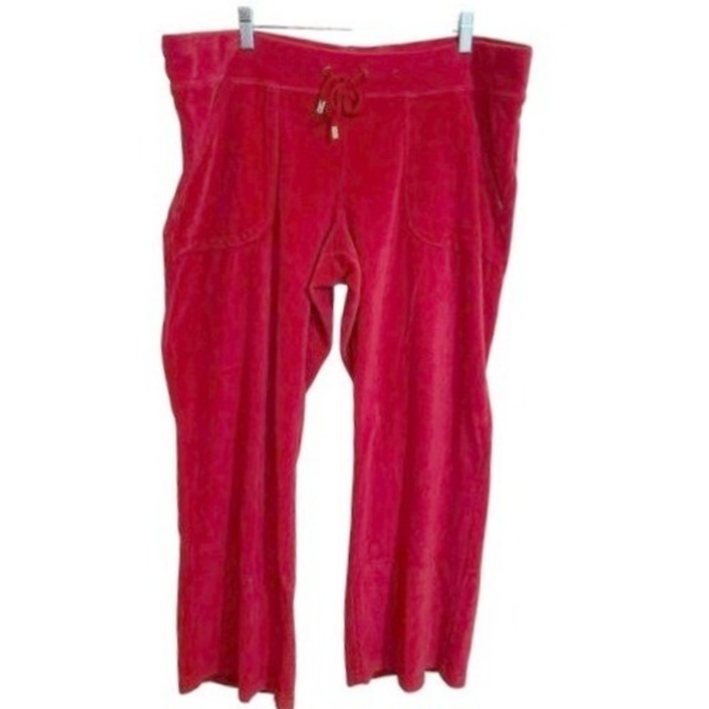 DANSKIN VELUER PANTS womans XXL 20 RED PINK DRAWSTRING‎ y2k flare